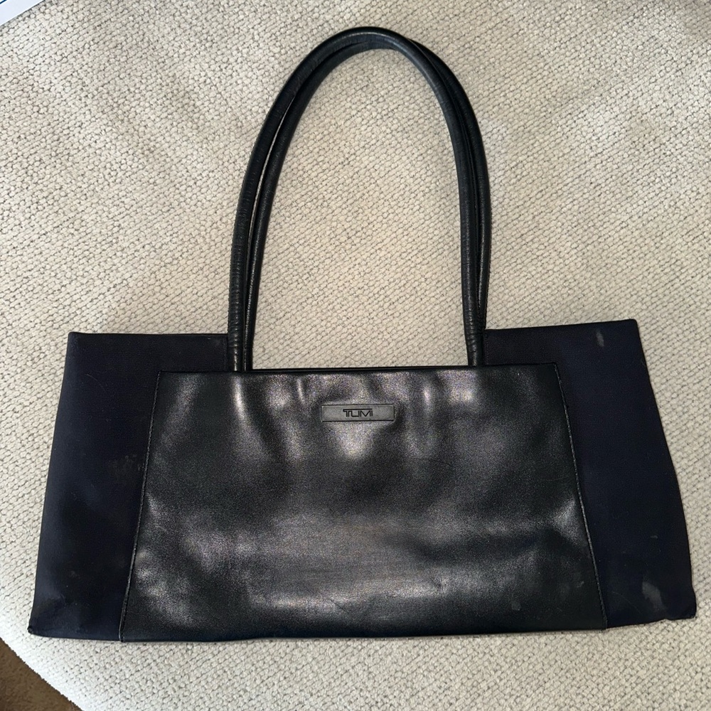 Tumi Tote Bag Purse Everyday Leather Nylon Full Zip 90's‎ Vintage